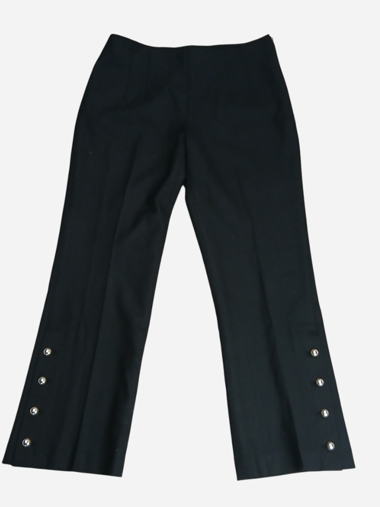 Club Monaco Women's Black Wool Blend Flared Pants Zipper Gold Buttons Trouser 2